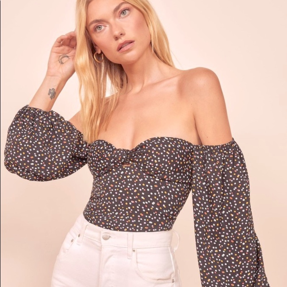 Reformation Women's Simi Off-The-Shoulder Polka-Dot Crepe Top